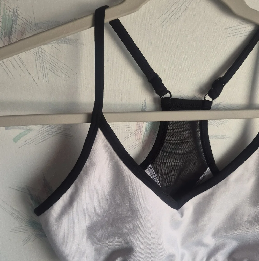 PINK Victoria's Secret White & Black Racerback Sports Bra
